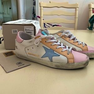 Authentic Womens Golden Goose Superstars Sz 40. Pink, Melon, light blue. Leather